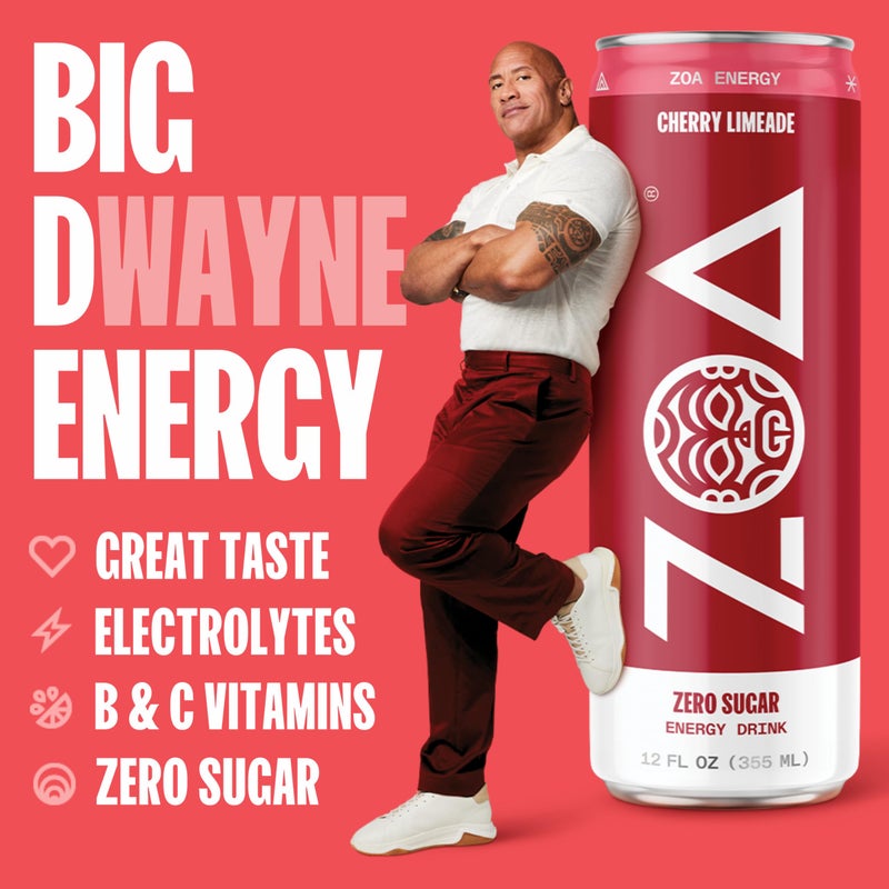 ZOA Zero Sugar Energy Drinks, Cherry Limeade - Sugar Free with Electrolytes, Healthy Vitamin C, Amino Acids, Essential B-Vitamins, and Caffeine from Green Tea - 12 Fl Oz (12-Pack) - Image 2